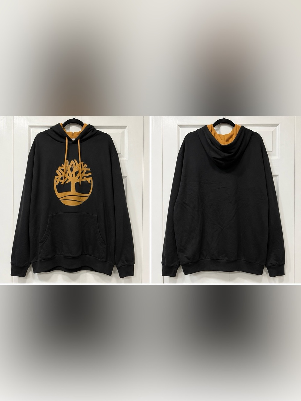 Timberland Black Hoodie with Gold Tree Logo and Gold Lining